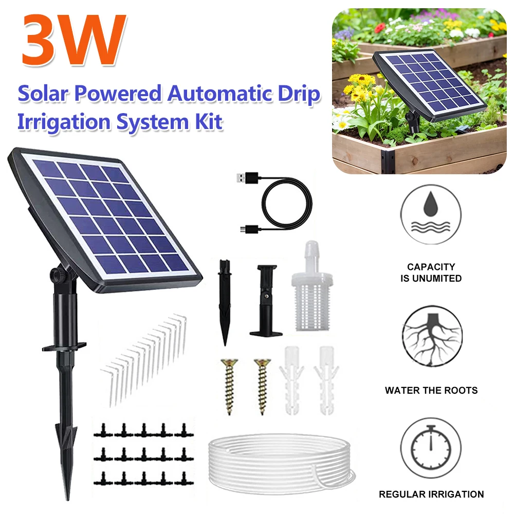 Solar Automatic Drip Irrigation System Kit with Timer Intelligent Automatic Watering Device for Green House Plants
Solar Automatic Drip Irrigation System Kit with Timer Intelligent Automatic Watering Device for Green House Plants