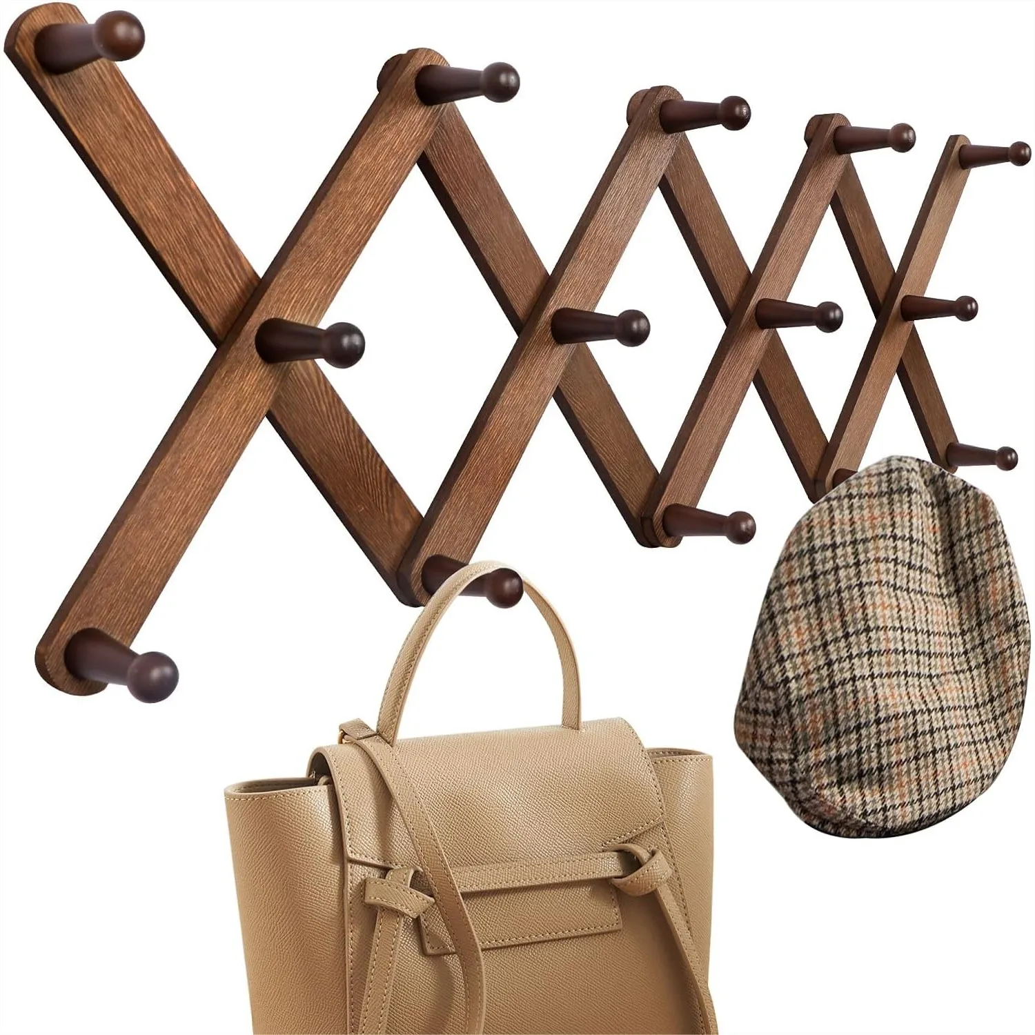 Wood Accordion Wall Hanger Expandable Coat Rack With 14 Pegs X Shape 27x10 Inches Walnut
Wood Accordion Wall Hanger Expandable Coat Rack With 14 Pegs X Shape 27x10 Inches Walnut