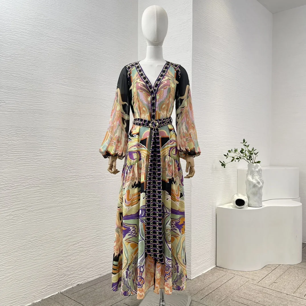 Women Midi Dress 2024 Summer Photo Color Silk Floral Print Long Sleeve Diamonds Pressed V Neck for Holiday Lady High Quality
Women Midi Dress 2024 Summer Photo Color Silk Floral Print Long Sleeve Diamonds Pressed V Neck for Holiday Lady High Quality