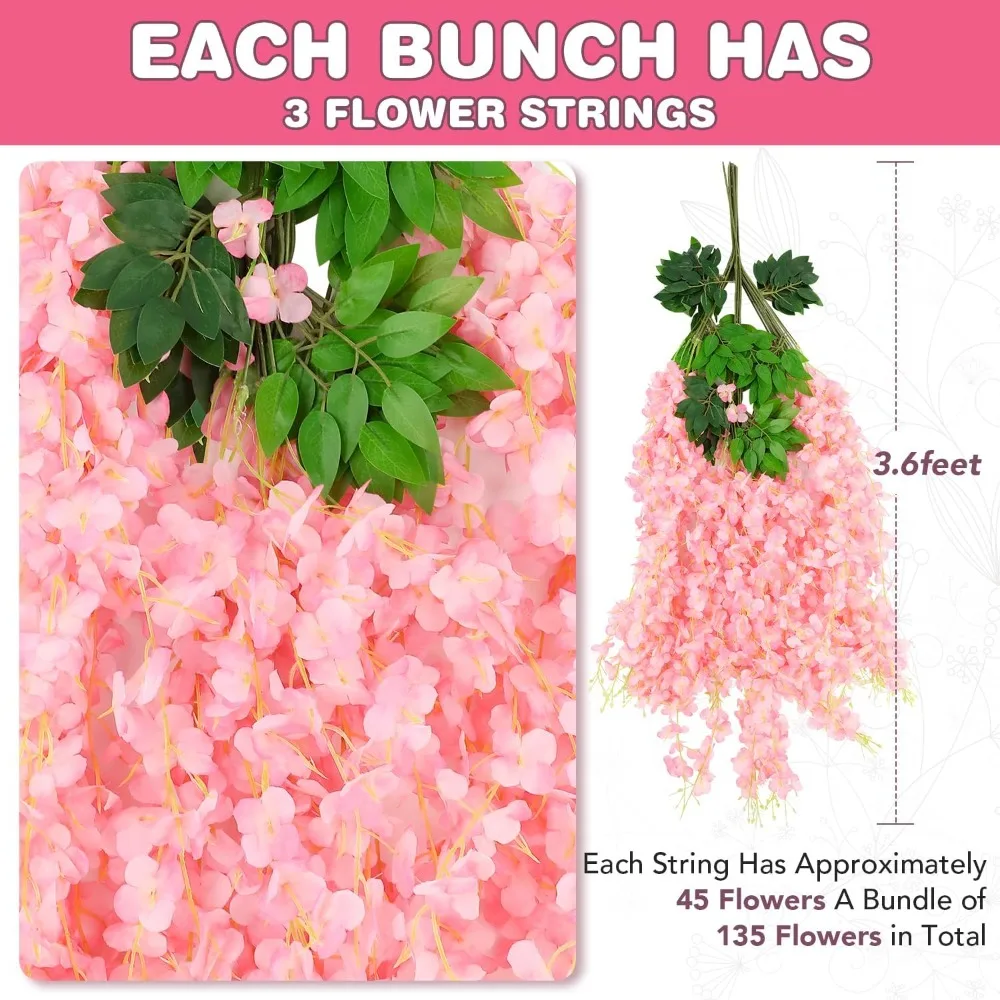 Pink Wisteria Garland Artificial Hanging Flowers 3.6ft for Wedding Arch Home Garden Party Outdoor Decor 150 Pack
Pink Wisteria Garland Artificial Hanging Flowers 3.6ft for Wedding Arch Home Garden Party Outdoor Decor 150 Pack