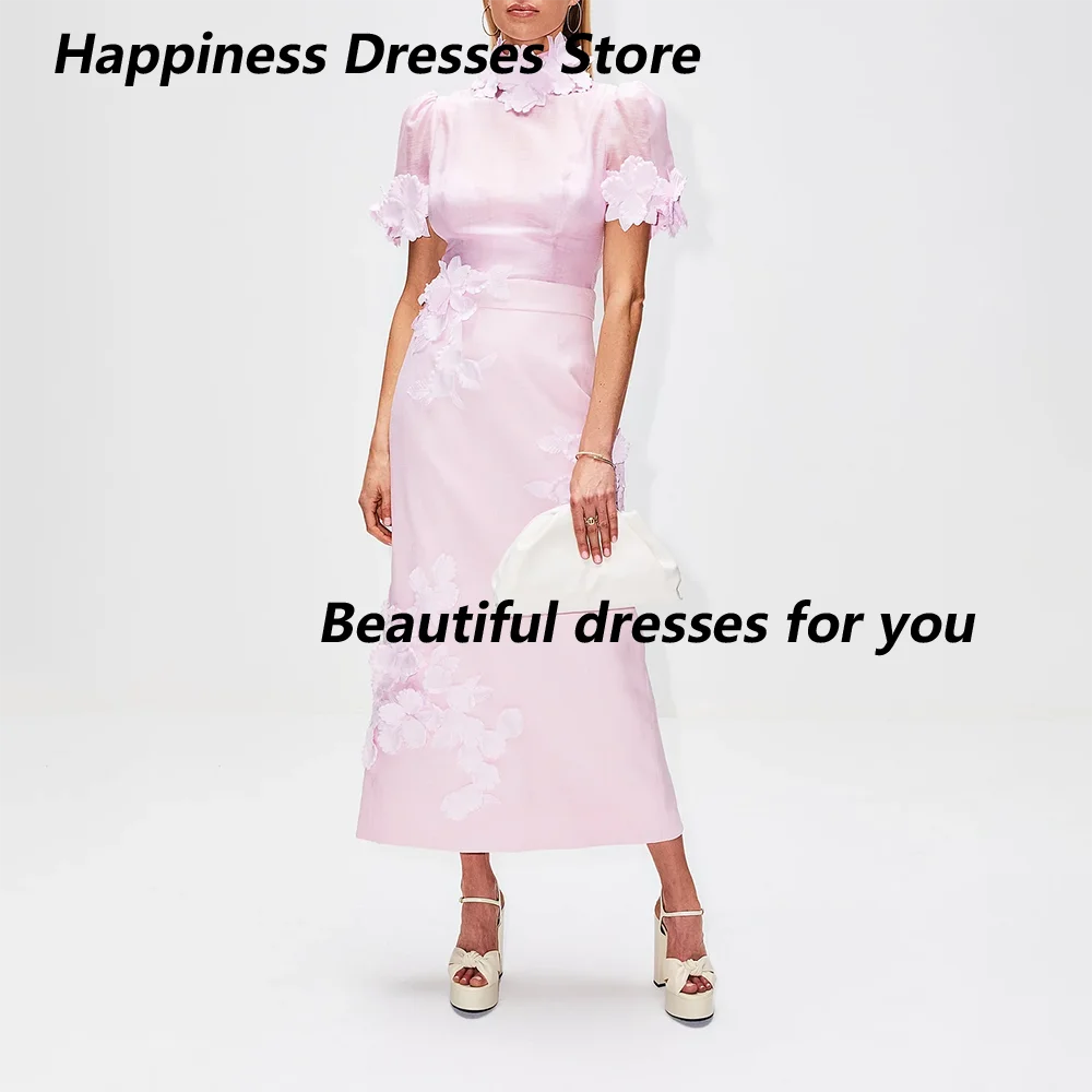 Pink Prom Dress Customized High Neck Appliqued A Line Saudi Arabic Evening Dresses Elegant Short Sleeves Midi Party Dress
Pink Prom Dress Customized High Neck Appliqued A Line Saudi Arabic Evening Dresses Elegant Short Sleeves Midi Party Dress