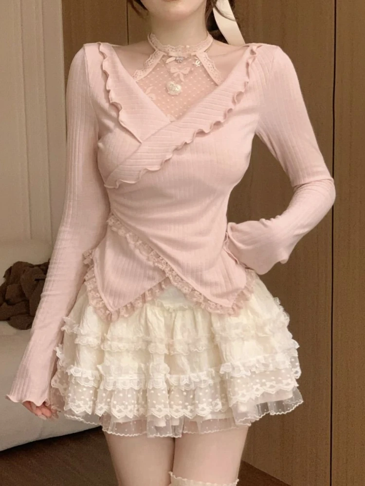 Y2k Sweet Matching Sets Halter Long Sleeve Off Shoulder Pleated T Shirts+lace Patchwork High Waist Mini Skirts Women's Clothing
Y2k Sweet Matching Sets Halter Long Sleeve Off Shoulder Pleated T Shirts+lace Patchwork High Waist Mini Skirts Women's Clothing