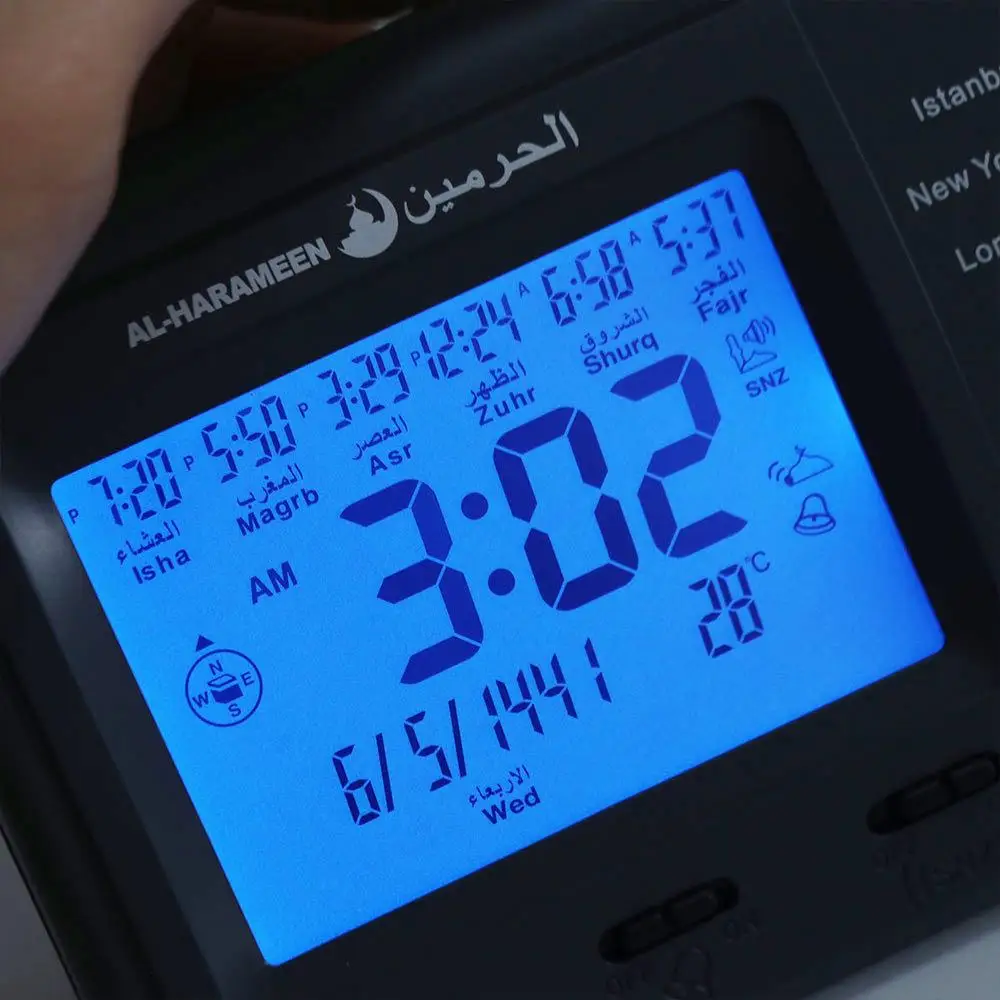 Многофункциональные мусульманские настольные часы с календарем Хиджра, простым настройкой, отображением температуры и направлением Киблы
Многофункциональные мусульманские настольные часы с календарем Хиджра, простым настройкой, отображением температуры и направлением Киблы