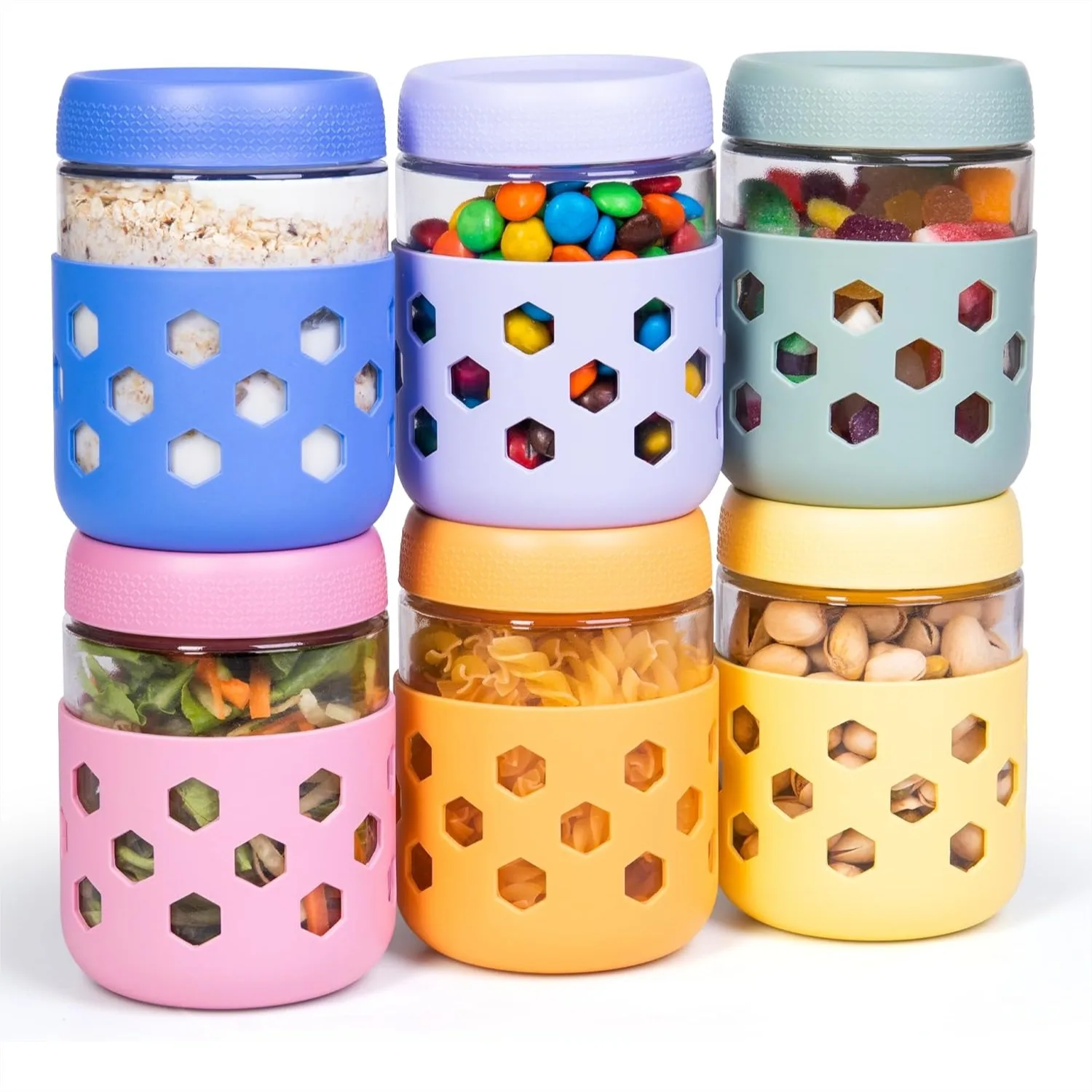 6-Pack 16 oz Overnight Oats Containers with Lids and Silicone Sleeves, Glass Mason Jars Airtight Seal Dishwasher Safe for Meal
6-Pack 16 oz Overnight Oats Containers with Lids and Silicone Sleeves, Glass Mason Jars Airtight Seal Dishwasher Safe for Meal
