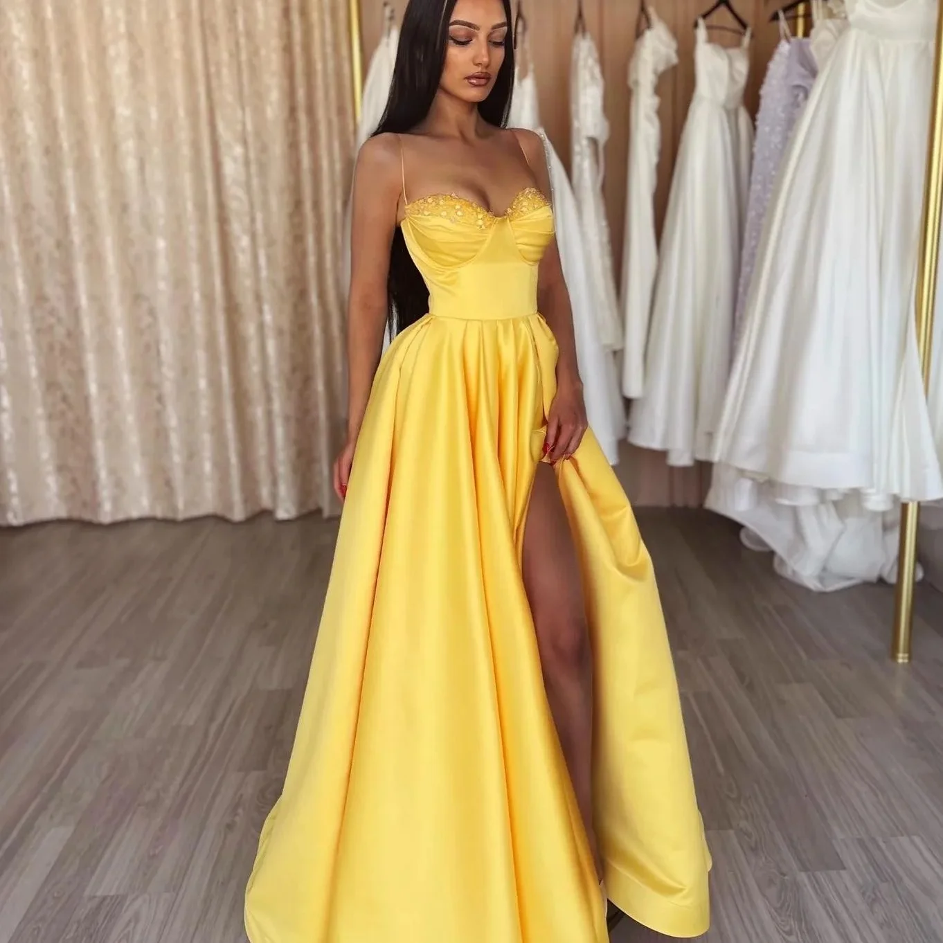 Customized Delicate Satin A-Line Spaghetti Straps Crystal Evening Dresses Strapless Sleeveless Panel Train Celebrity G
Customized Delicate Satin A-Line Spaghetti Straps Crystal Evening Dresses Strapless Sleeveless Panel Train Celebrity G