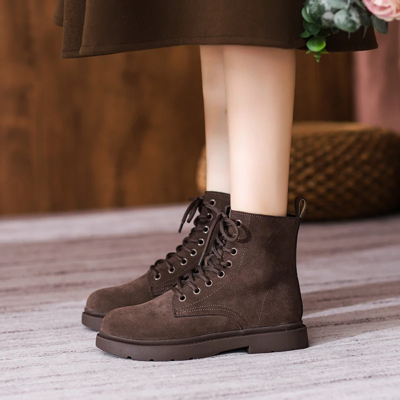 Womens Brown Suede Combat Boots Lace Up Round Toe Ankle Booties With Low Chunky Heel Comfortable Non Slip For Fall Winter Daily
Womens Brown Suede Combat Boots Lace Up Round Toe Ankle Booties With Low Chunky Heel Comfortable Non Slip For Fall Winter Daily