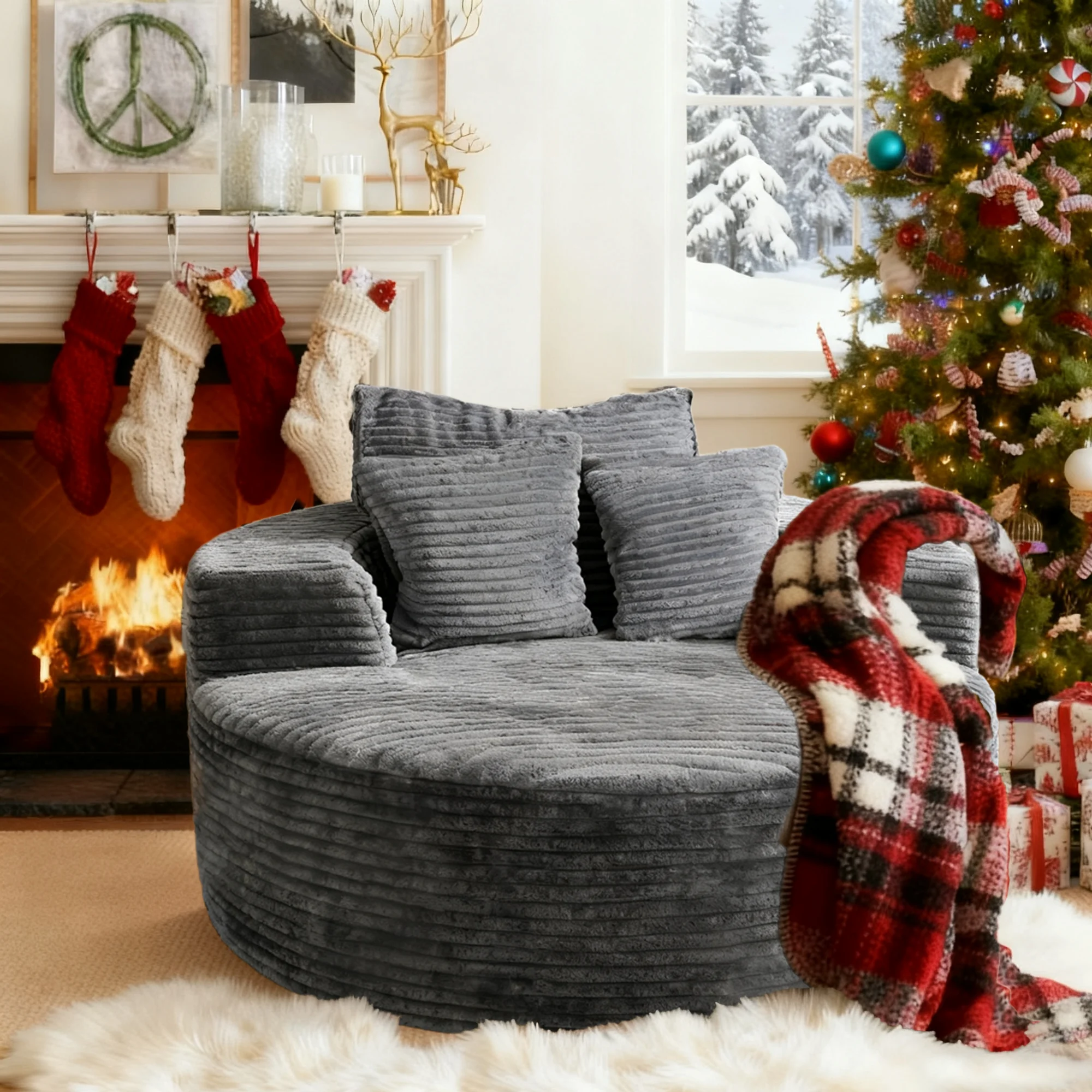 58 inch Round Fluffy Corduroy Cloud Sofa, Multi Person Boneless Sofa Couch for Living Room, No Assembly Required, for Apartments
58 inch Round Fluffy Corduroy Cloud Sofa, Multi Person Boneless Sofa Couch for Living Room, No Assembly Required, for Apartments