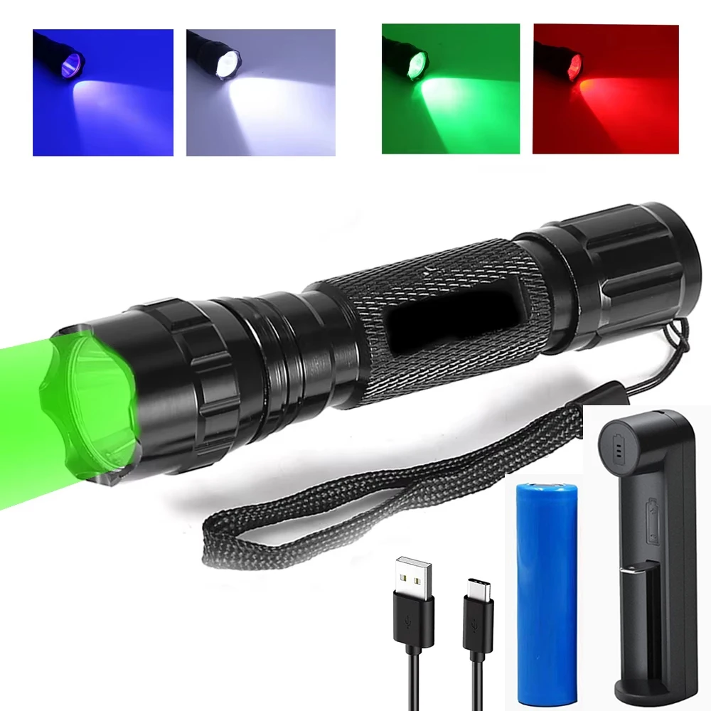 1000 lumen LED Flashlight 501B Green Red White Blue UV light LED Tactical Flashlight with Rechargeable Battery and Charger
1000 lumen LED Flashlight 501B Green Red White Blue UV light LED Tactical Flashlight with Rechargeable Battery and Charger