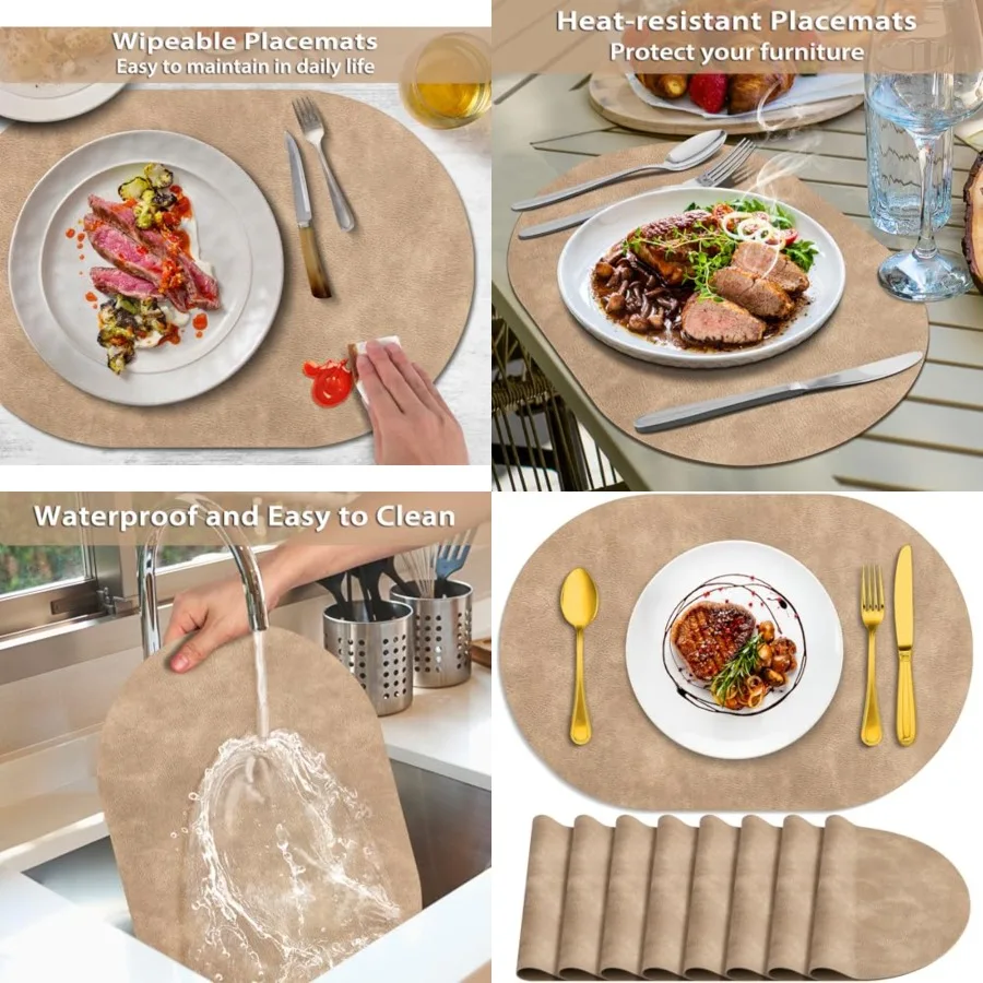 Placemats, Heat Resistant Oval Placemats Set of 8 Washable 12 x 17 Inch, Waterproof Table Placemats Set of 8, Wipeable Faux Lea
Placemats, Heat Resistant Oval Placemats Set of 8 Washable 12 x 17 Inch, Waterproof Table Placemats Set of 8, Wipeable Faux Lea