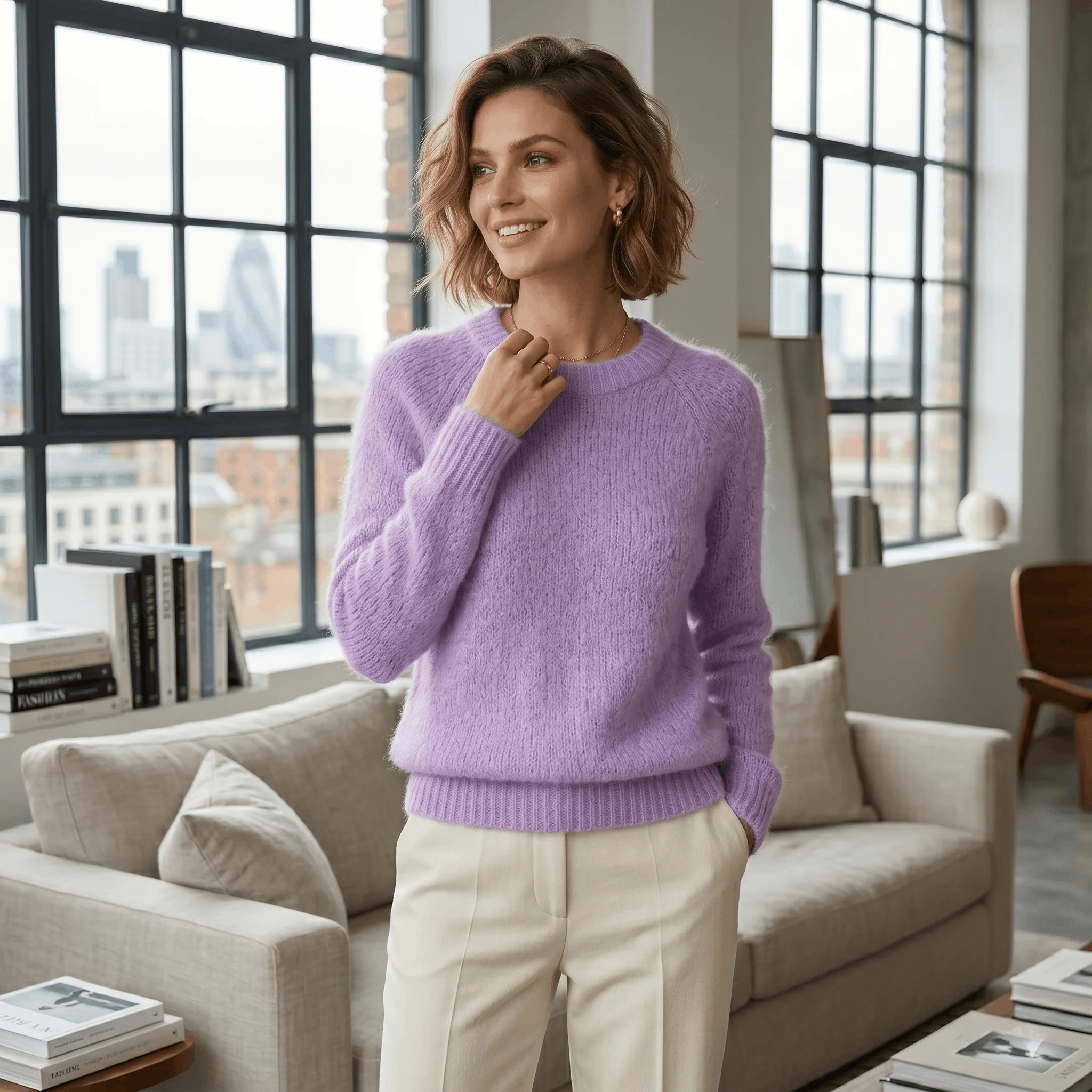 Lavender Mohair Blend Pullover Sweater for Women - Soft Fuzzy Crew Neck Knit Top, Loose Fit Spring Autumn Warm Jumper, Elegant C
Lavender Mohair Blend Pullover Sweater for Women - Soft Fuzzy Crew Neck Knit Top, Loose Fit Spring Autumn Warm Jumper, Elegant C