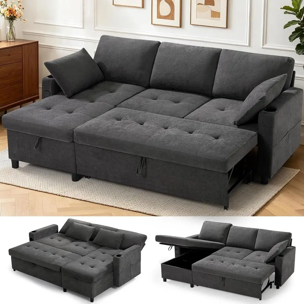 84 L-Shaped Pull-Out Sofa with Storage Chaise, Fabric Sectional Sleeper Sofa with Adjustable Backrest, Upholstered Couch Bed wit
84 L-Shaped Pull-Out Sofa with Storage Chaise, Fabric Sectional Sleeper Sofa with Adjustable Backrest, Upholstered Couch Bed wit