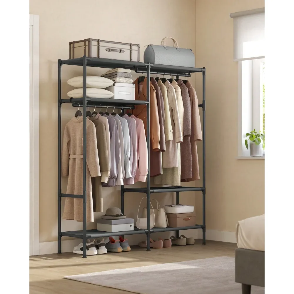 65 Inch Freestanding Portable Wardrobe Heavy Duty Clothes Rack With Hanging Rails And Shelves, 242 Lb Load Capacity Hanging Clo
65 Inch Freestanding Portable Wardrobe Heavy Duty Clothes Rack With Hanging Rails And Shelves, 242 Lb Load Capacity Hanging Clo