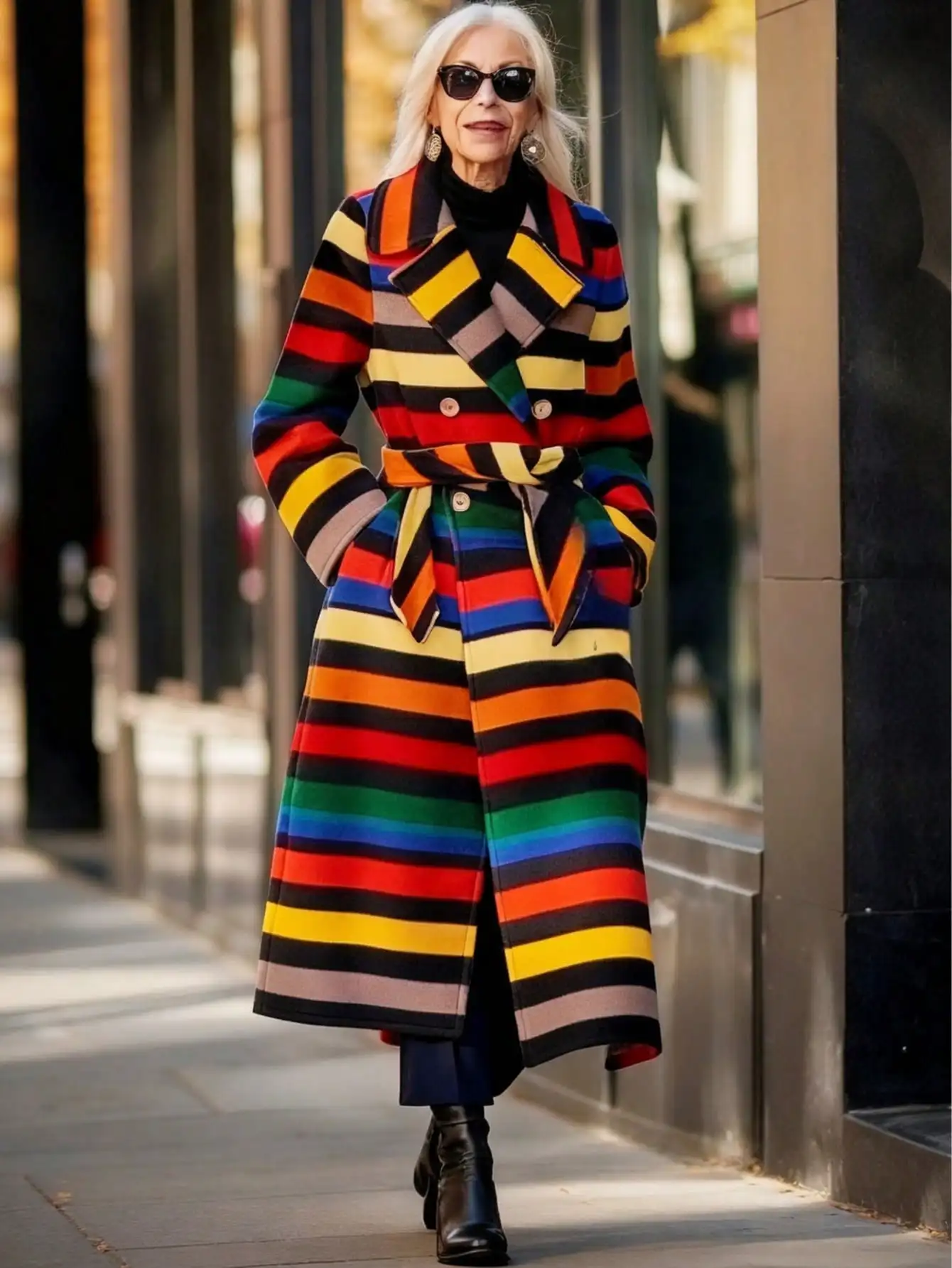 Двубортное длинное пальто в радужную полоску с поясом — зимний плащ большого размера для уличного стиля и фестивалей
Двубортное длинное пальто в радужную полоску с поясом — зимний плащ большого размера для уличного стиля и фестивалей