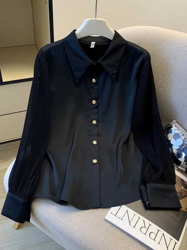 Элегантная черная шелковая блузка с длинным рукавом для женщин, весенняя, больших размеров, стройнящая, премиум-класса, модная, омолаживающая, трендовая
Элегантная черная шелковая блузка с длинным рукавом для женщин, весенняя, больших размеров, стройнящая, премиум-класса, модная, омолаживающая, трендовая