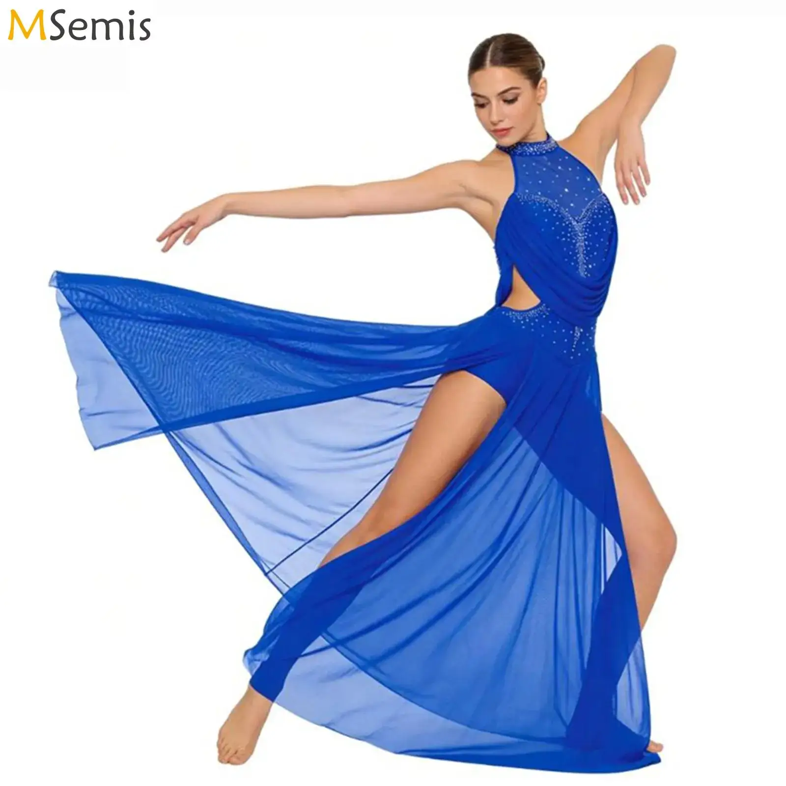 Womens Halter Ballet Lyrical Dance Dress Sparkly Rhinestone Long Gown Performance Costume Press Buttons Briefs Maxi Long Dress
Womens Halter Ballet Lyrical Dance Dress Sparkly Rhinestone Long Gown Performance Costume Press Buttons Briefs Maxi Long Dress