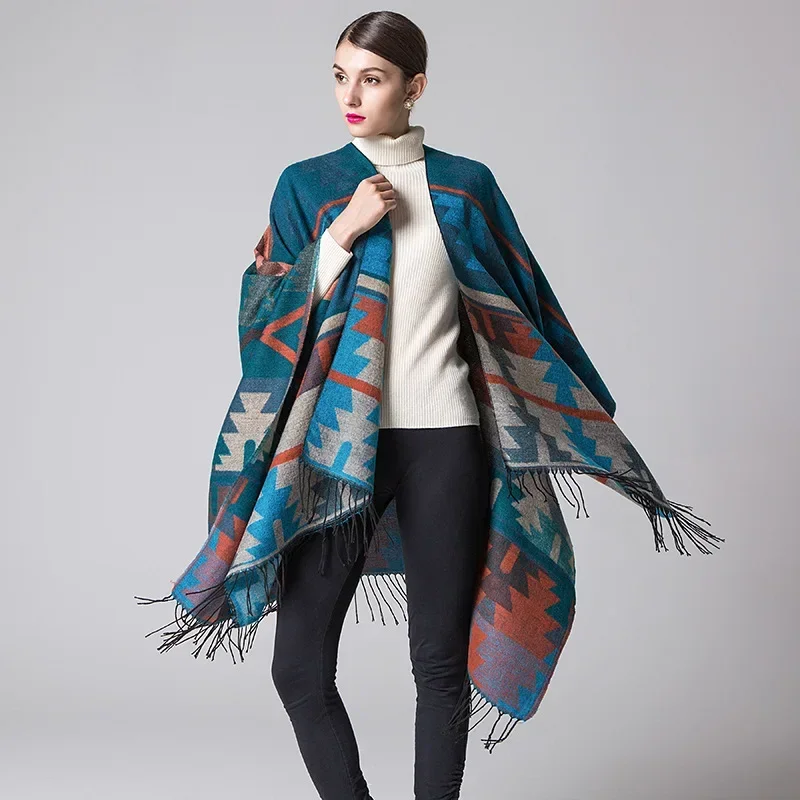 Autumn Winter Indian Geometric Diamond Lengthened Thickened Cashmere Imitation National Style Travel Fork Cape Ponchos Capes 3
Autumn Winter Indian Geometric Diamond Lengthened Thickened Cashmere Imitation National Style Travel Fork Cape Ponchos Capes 3