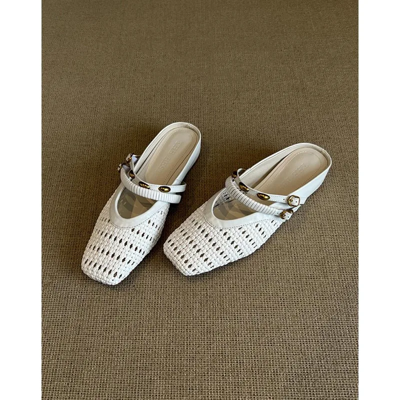 French retro vacation style woven toe cap sandals for outdoor wear, 2026 summer evening style sandals, half drag
French retro vacation style woven toe cap sandals for outdoor wear, 2026 summer evening style sandals, half drag
