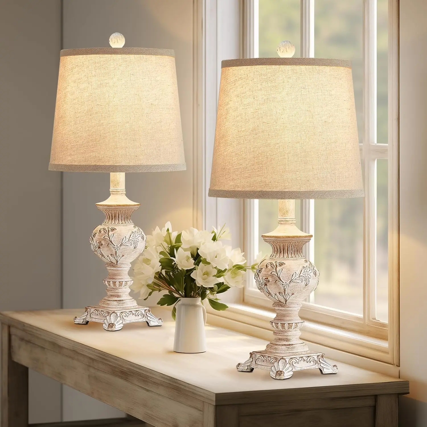 21" Small Table Lamps Set of 2 - Farmhouse Nightstand Lamps with Carved Floral Vintage Side Table Lamps for Bedroom Living Room, White
21" Small Table Lamps Set of 2 - Farmhouse Nightstand Lamps with Carved Floral Vintage Side Table Lamps for Bedroom Living Room, White