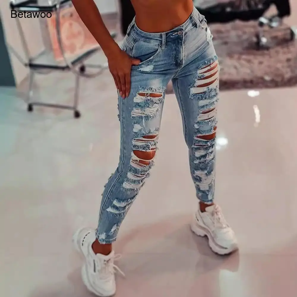 Women Light Wash High Waist Skinny Jeans with Heavy Distressed Ripped Design Casual Streetwear Denim Pants
Women Light Wash High Waist Skinny Jeans with Heavy Distressed Ripped Design Casual Streetwear Denim Pants