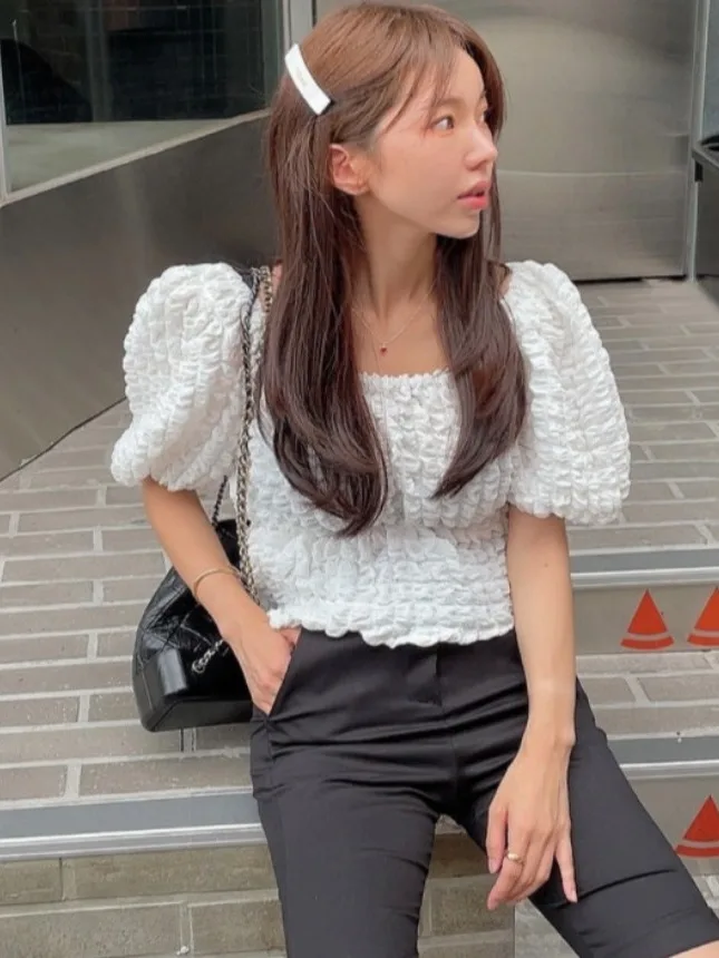 Утягивающий крой Bubble Sve irt, женский воротник ort, длина, универсальный топ с окантовкой на плечах, весенний сезон китайского бренда Faion Top 
Утягивающий крой Bubble Sve irt, женский воротник ort, длина, универсальный топ с окантовкой на плечах, весенний сезон китайского бренда Faion Top