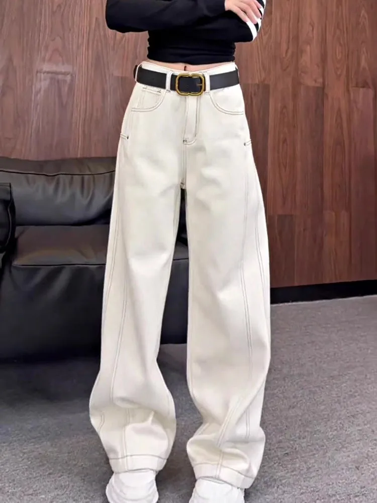 Белые джинсы с высокой талией и широкими штанинами на подкладке, женские повседневные брюки в пол, осень-зима, прямой крой, большие размеры
Белые джинсы с высокой талией и широкими штанинами на подкладке, женские повседневные брюки в пол, осень-зима, прямой крой, большие размеры