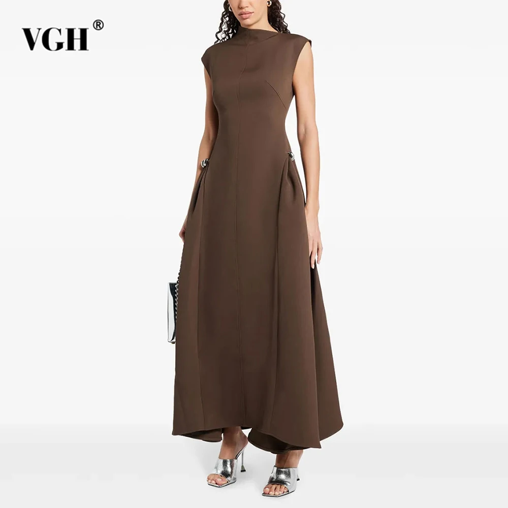 VGH Solid Evening Patchwork Folds Dresses for Women Asymmetrical Collar Sleeveless High Waist A Line Minimalist Dress Female New
VGH Solid Evening Patchwork Folds Dresses for Women Asymmetrical Collar Sleeveless High Waist A Line Minimalist Dress Female New