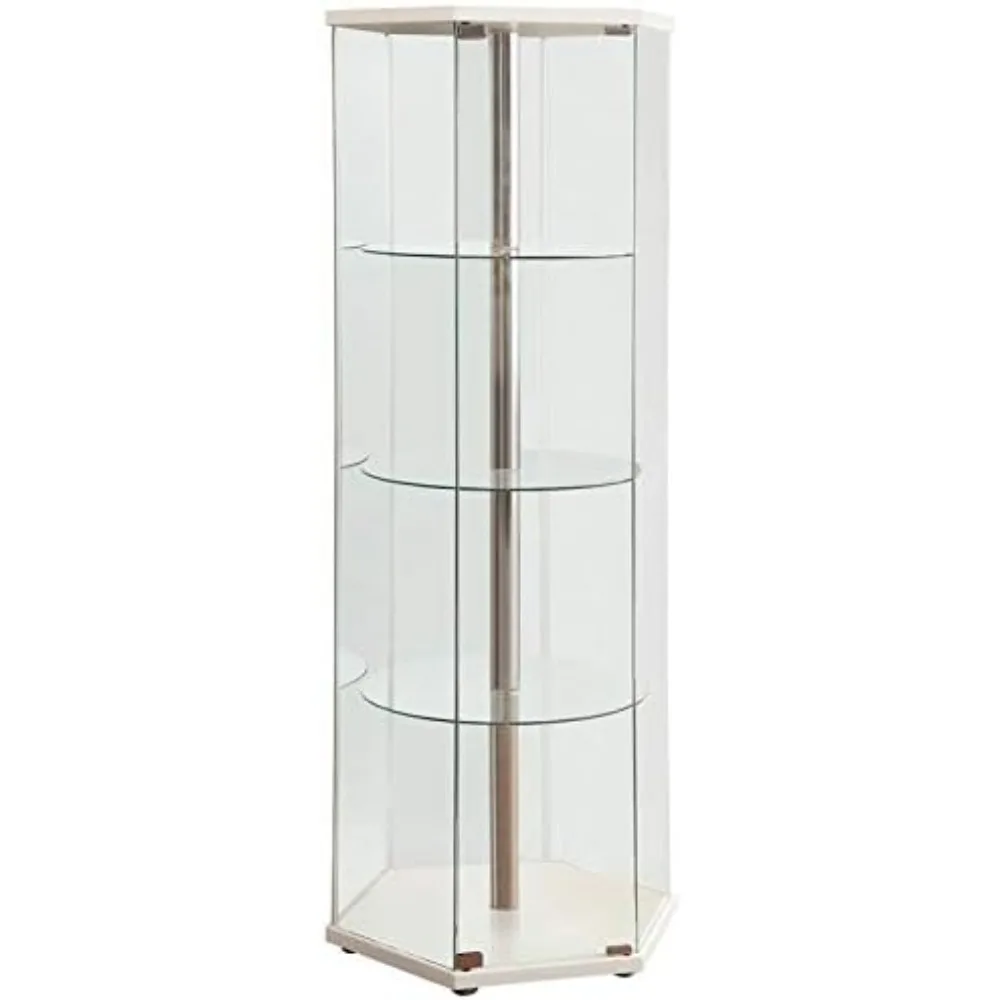 White and Chrome Hexagonal Rounded Corner 4-Shelf Glass Curio Cabinet for Living Room, Bedroom, Office Showcase
White and Chrome Hexagonal Rounded Corner 4-Shelf Glass Curio Cabinet for Living Room, Bedroom, Office Showcase