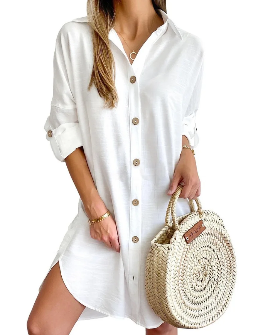 Women's Casual Long-sleeved Lapel Button-up Shirt Dress 2025 Spring Autumn Female Clothing Elegant Solid Long Shirts White Black
Women's Casual Long-sleeved Lapel Button-up Shirt Dress 2025 Spring Autumn Female Clothing Elegant Solid Long Shirts White Black