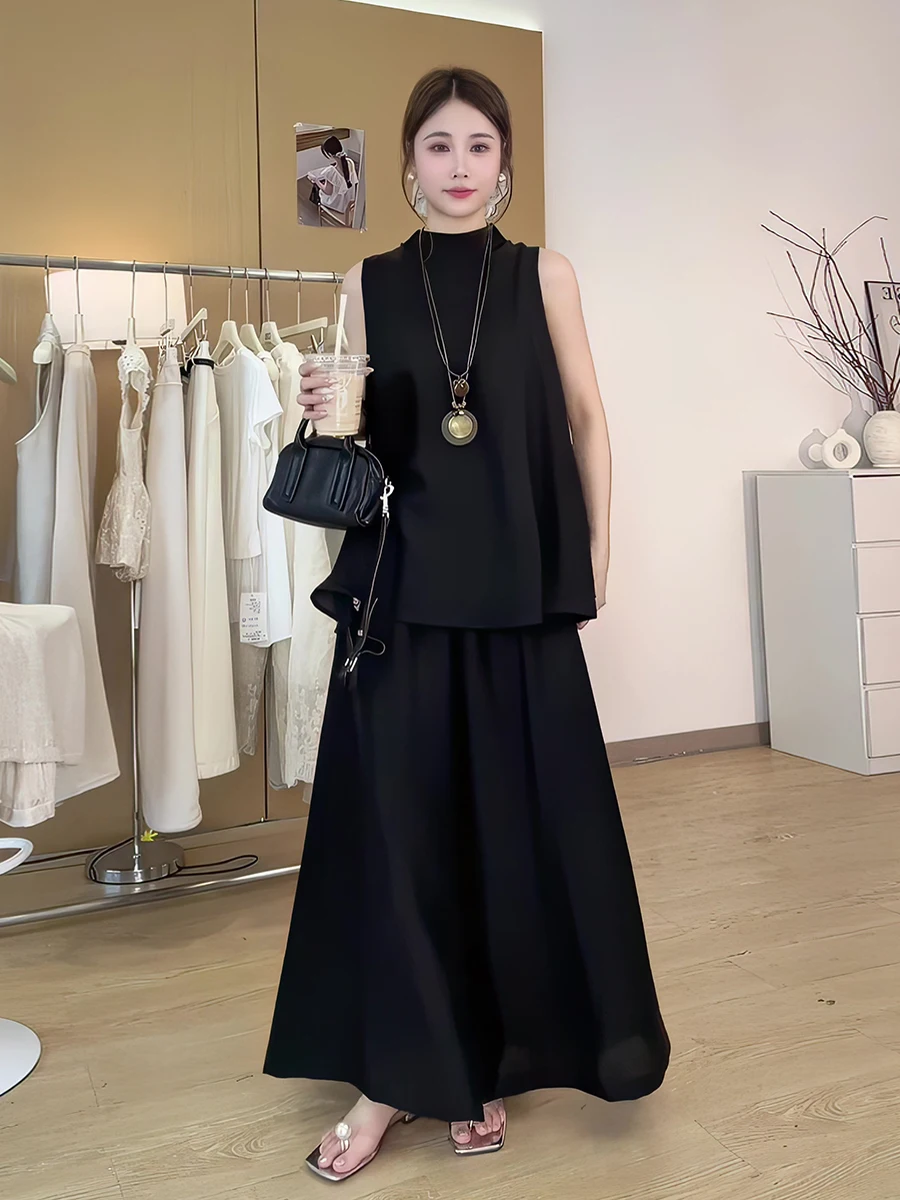 Fashionable Retro Set Women's High Waist Wide Leg Pants Half High Collar Back Split Top Bottoms Two-Piece Summer Outfit
Fashionable Retro Set Women's High Waist Wide Leg Pants Half High Collar Back Split Top Bottoms Two-Piece Summer Outfit