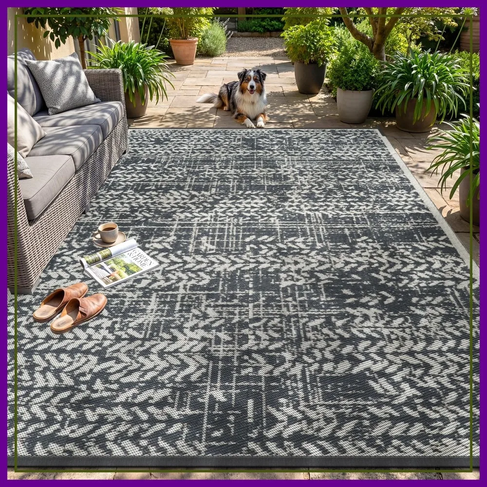 9x12 Waterproof Outdoor Rug for Patio, Camping, Picnic, Beach - Plastic Straw Mat for Balcony, Deck, Backyard - Grey
9x12 Waterproof Outdoor Rug for Patio, Camping, Picnic, Beach - Plastic Straw Mat for Balcony, Deck, Backyard - Grey