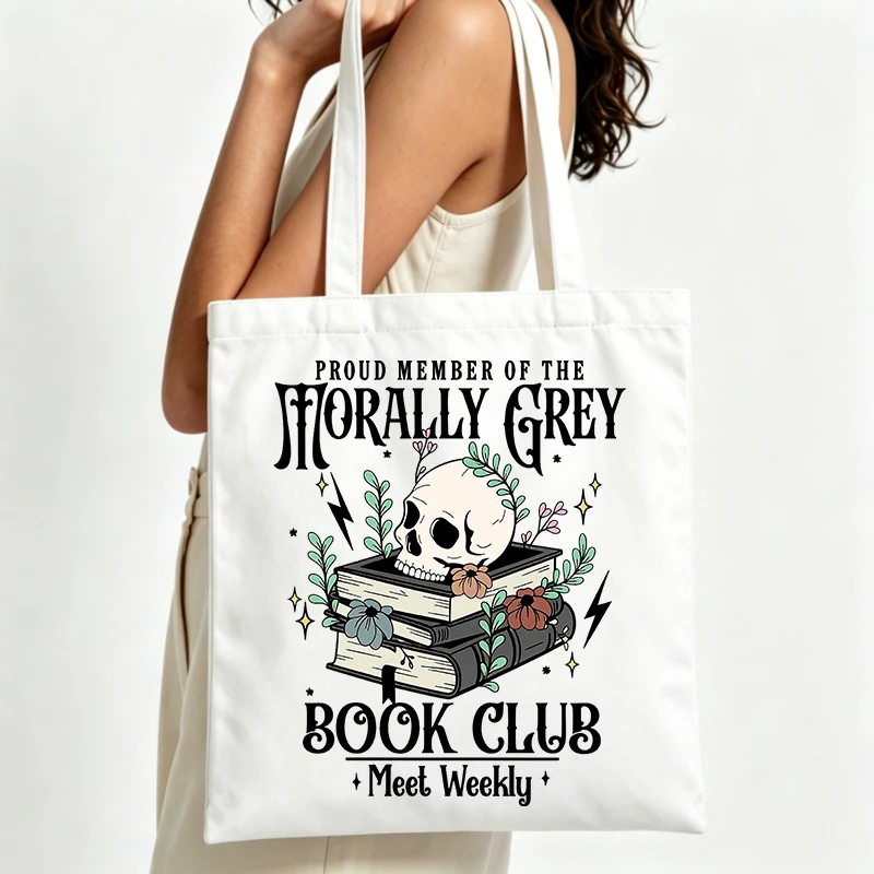 skull and book graphic canvas tote bag with typography print, perfect for casual reading outings and daily use
skull and book graphic canvas tote bag with typography print, perfect for casual reading outings and daily use
