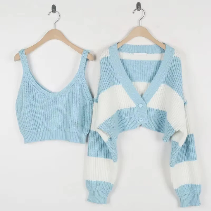 2025 Fashion Long Sleeve Stripes Cardigan Sweater Autumn Two Piece Women Crop Knitwaers Winter Loose Casual Knitted Short Tops
2025 Fashion Long Sleeve Stripes Cardigan Sweater Autumn Two Piece Women Crop Knitwaers Winter Loose Casual Knitted Short Tops