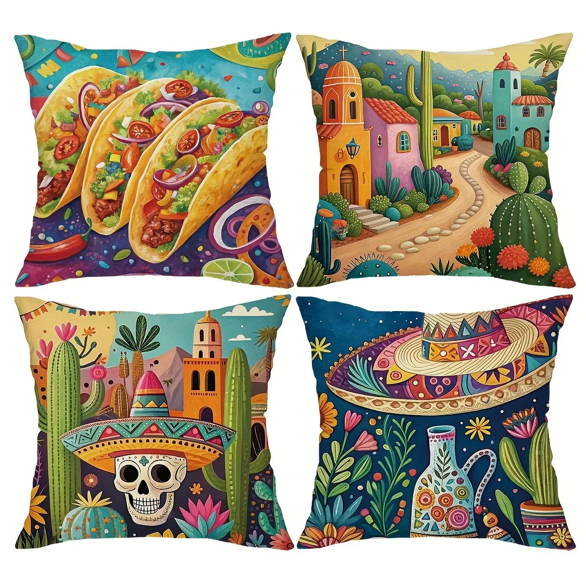 Mexican Fiesta Pillowcase Set 4 PCS Throw Cushion Cover Bohemian Cactus Taco Day of Dead Home Decor 45x45cm
Mexican Fiesta Pillowcase Set 4 PCS Throw Cushion Cover Bohemian Cactus Taco Day of Dead Home Decor 45x45cm