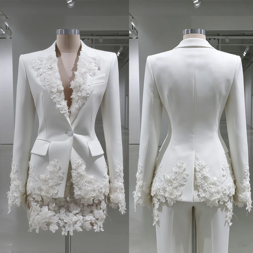 Women's Dresses Suit Gowns Elegant Lace Appliques Lapel Jacket Coat And Pants For Female Satin 2 Pieces Suit Customized W291
Women's Dresses Suit Gowns Elegant Lace Appliques Lapel Jacket Coat And Pants For Female Satin 2 Pieces Suit Customized W291