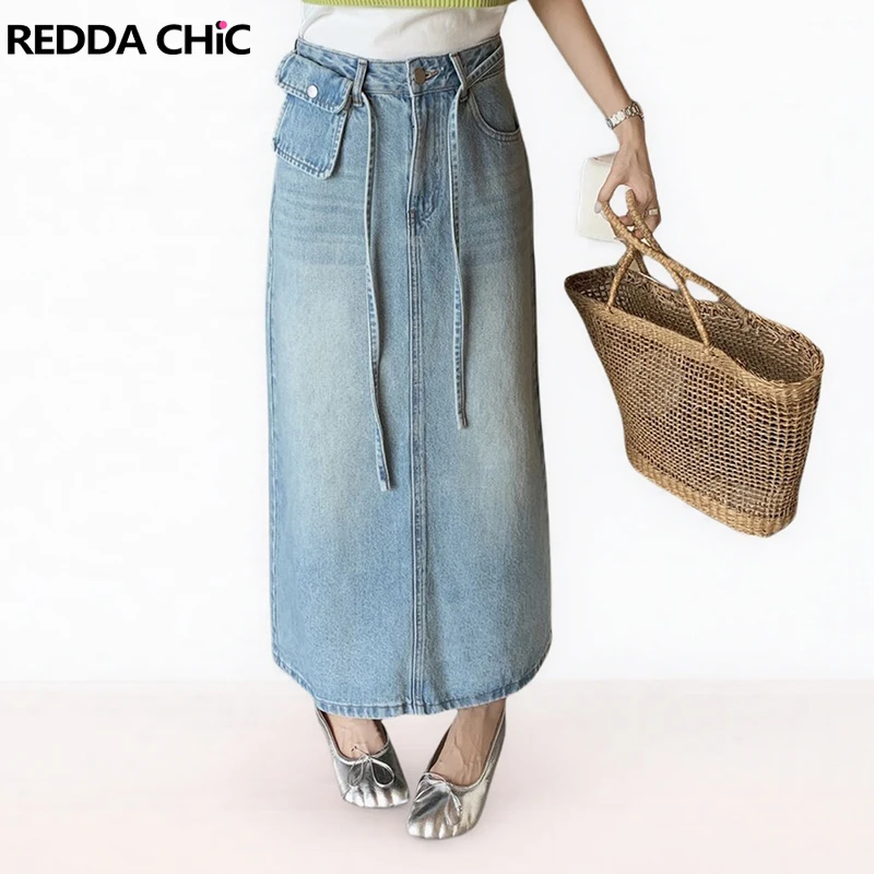 REDDACHiC Джинсовая юбка со съемными карманами, повседневная длинная юбка-миди с низкой талией и поясом, корейская женская повседневная одежда
REDDACHiC Джинсовая юбка со съемными карманами, повседневная длинная юбка-миди с низкой талией и поясом, корейская женская повседневная одежда