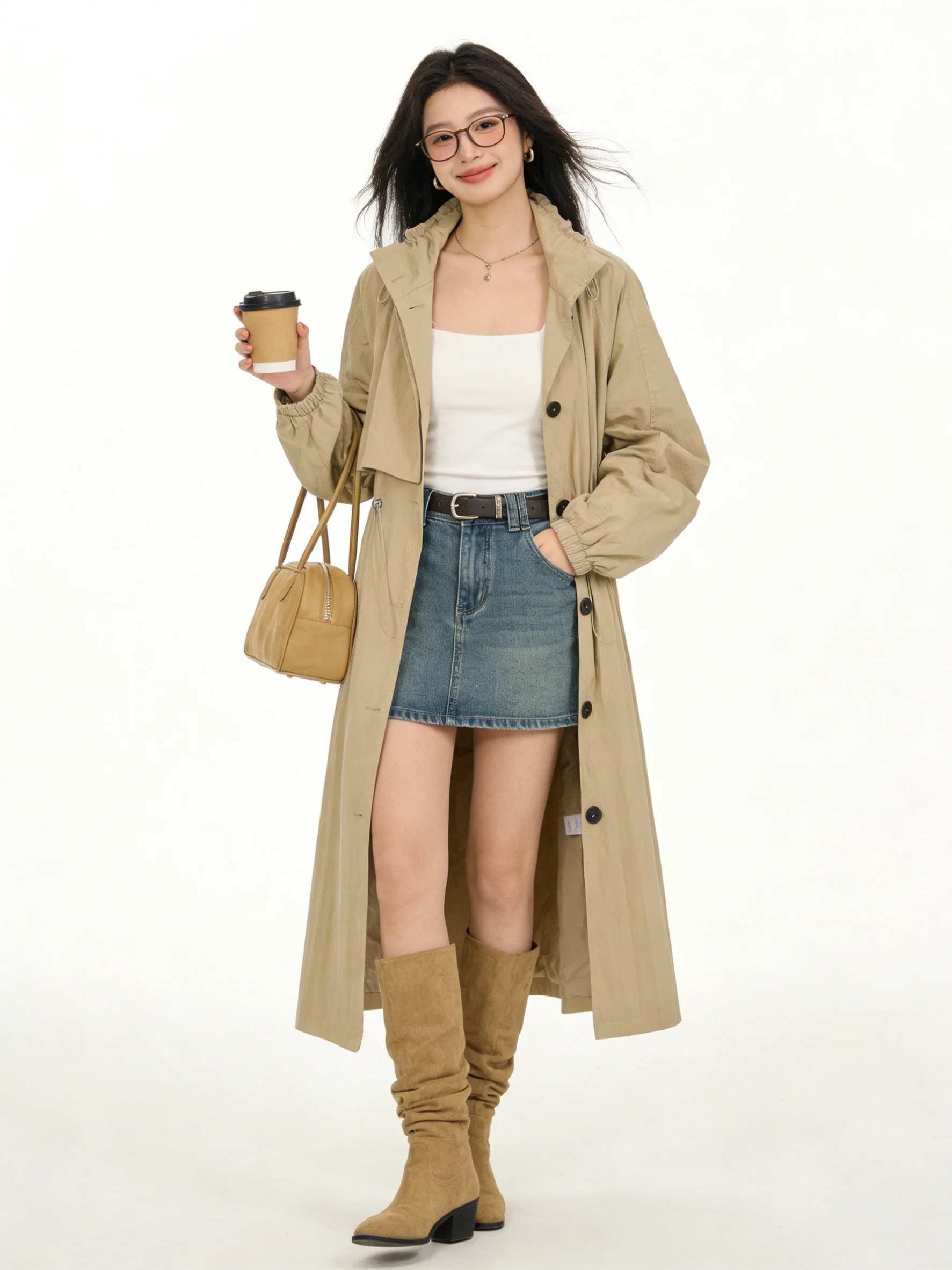 Casual Korean Style Long Coat with Drawstring Hepburn Style Early Spring Commute Versatile Breathable Mid-Length Windbreaker
Casual Korean Style Long Coat with Drawstring Hepburn Style Early Spring Commute Versatile Breathable Mid-Length Windbreaker