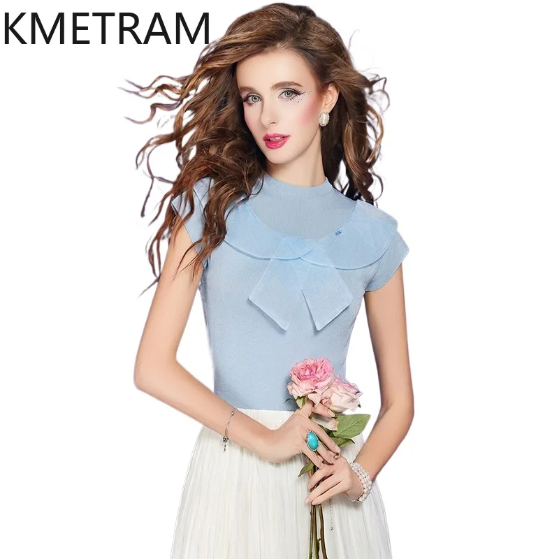 KMETRAM Elegant Knit Women T Shirts Fashion Bow Ruffle Cap Sleeve Summer Tops Casual T Shirt 2026 New Woman Clothes ropa mujer
KMETRAM Elegant Knit Women T Shirts Fashion Bow Ruffle Cap Sleeve Summer Tops Casual T Shirt 2026 New Woman Clothes ropa mujer