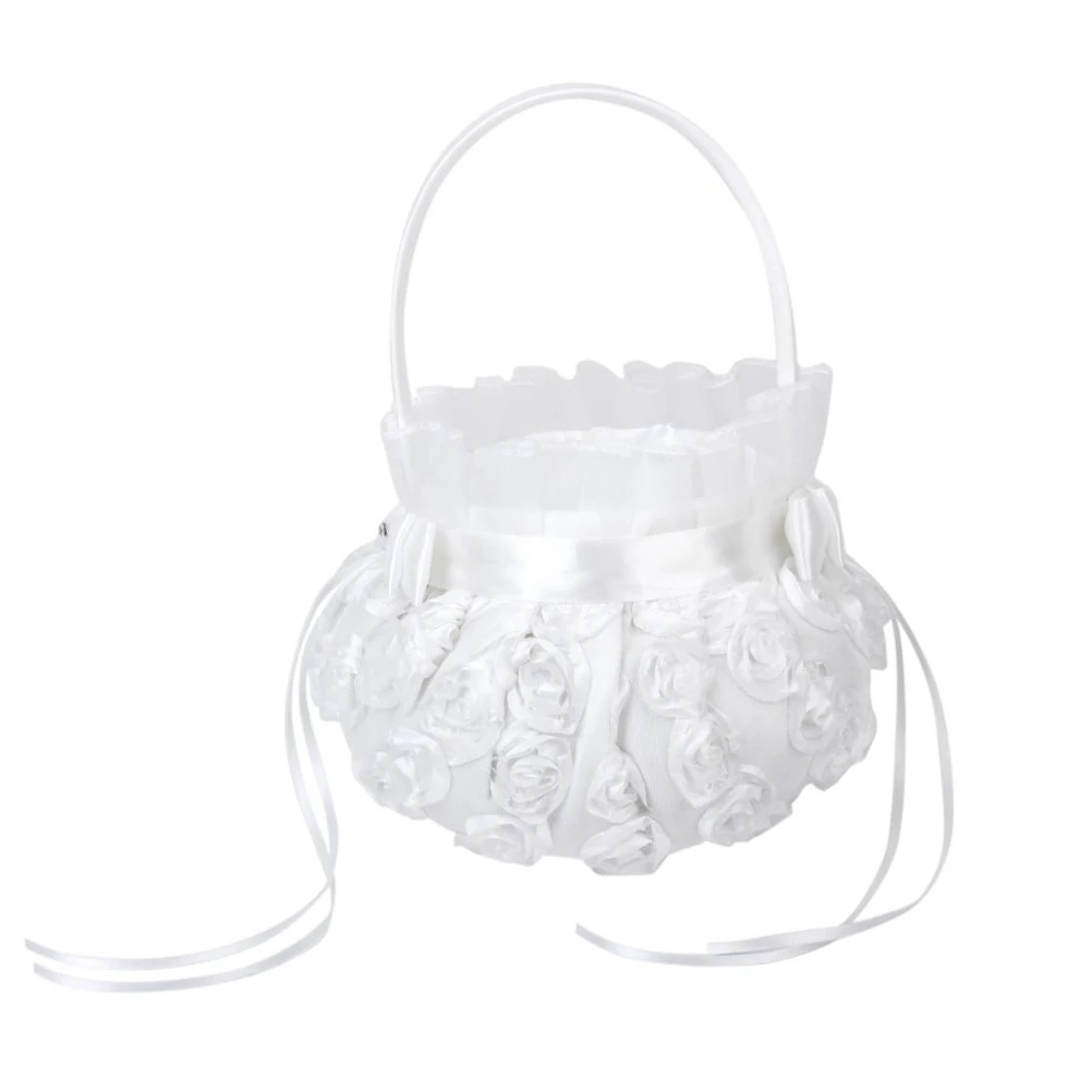 White Satin Rose Decorated Flower Girl Basket 11cm Top 8cm Depth 24cm Height Wedding Ceremony Candy Gifts Storage Basket
White Satin Rose Decorated Flower Girl Basket 11cm Top 8cm Depth 24cm Height Wedding Ceremony Candy Gifts Storage Basket