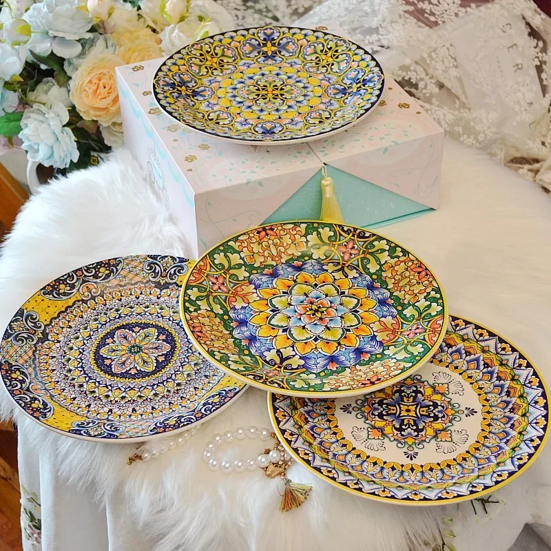 Italian Exotic Under Glaze Colored Household Ceramic Western Food Plate Creative Restaurant Flat Plate Bohemian Style Dish Set
Italian Exotic Under Glaze Colored Household Ceramic Western Food Plate Creative Restaurant Flat Plate Bohemian Style Dish Set