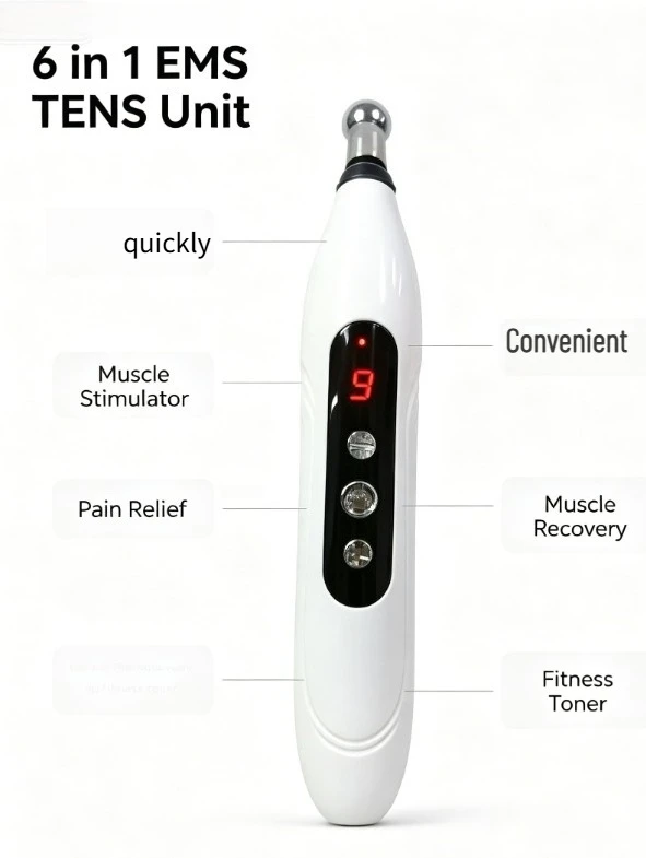6 in 1 EMS TENS Unit Muscle Stimulator Electronic Acupuncture Pen for Pain Relief Muscle Recovery and Fitness Toner
6 in 1 EMS TENS Unit Muscle Stimulator Electronic Acupuncture Pen for Pain Relief Muscle Recovery and Fitness Toner