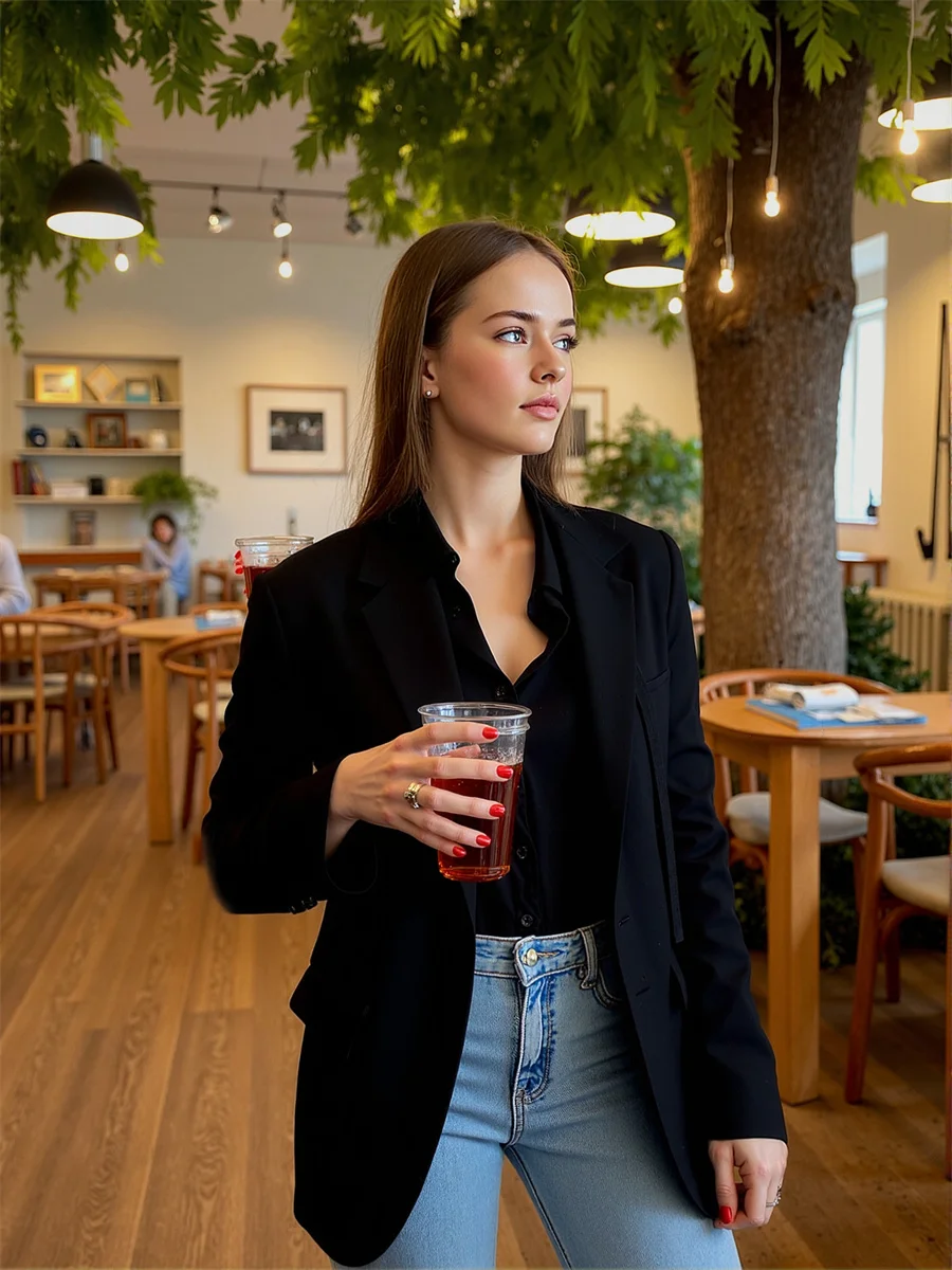 Черный женский пиджак с отложным воротником, тон с пряжками, большие размеры, текстура, для похудения, трехмерный, блестящий, женский, однотонный
Черный женский пиджак с отложным воротником, тон с пряжками, большие размеры, текстура, для похудения, трехмерный, блестящий, женский, однотонный