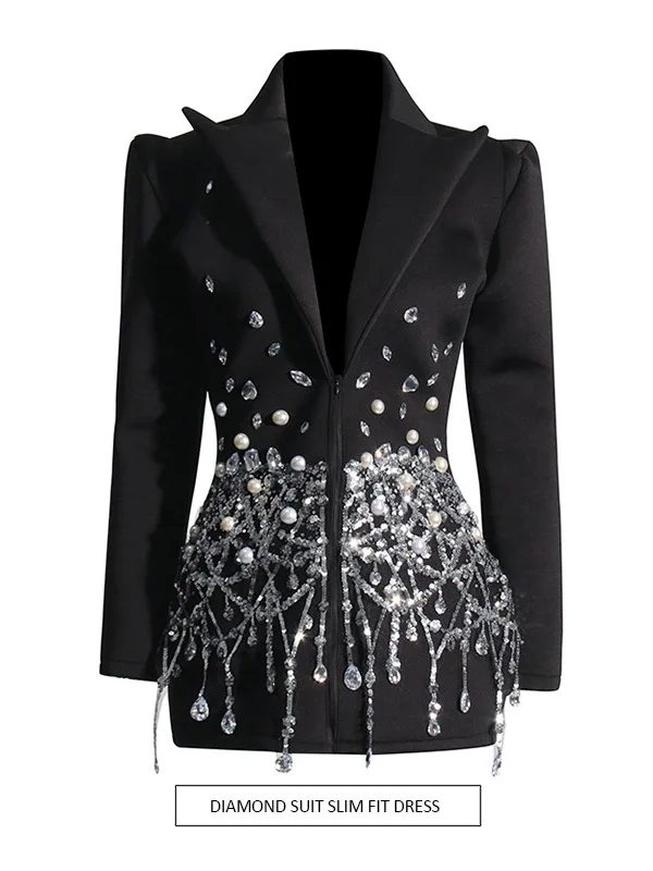 Autumn Winter Diamond Embellished Slim Fit Suit Dress Women's Trendy Street Style Show Stopper Sexy Waist Cinched
Autumn Winter Diamond Embellished Slim Fit Suit Dress Women's Trendy Street Style Show Stopper Sexy Waist Cinched