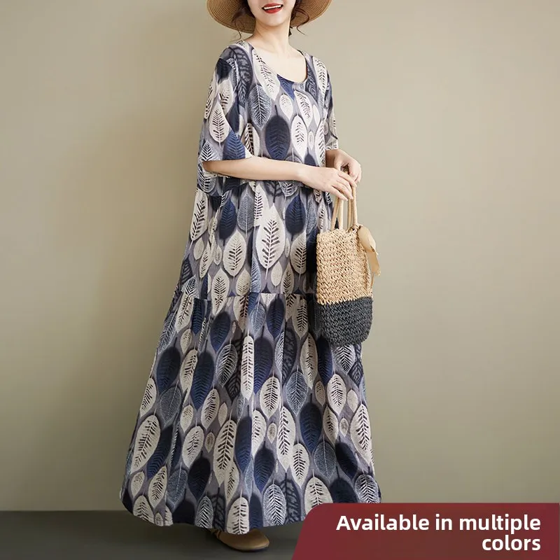 Bohemian Casual Knee-Length Printed Midi Dress round Neck Short Sleeve Loose A-Line Dress for Middle-Aged Women City Walk
Bohemian Casual Knee-Length Printed Midi Dress round Neck Short Sleeve Loose A-Line Dress for Middle-Aged Women City Walk
