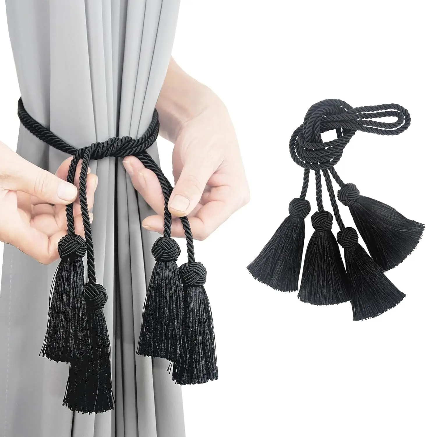 Hand Woven Curtain Tiebacks with Tassel for Drapes, Black 2pack
Hand Woven Curtain Tiebacks with Tassel for Drapes, Black 2pack