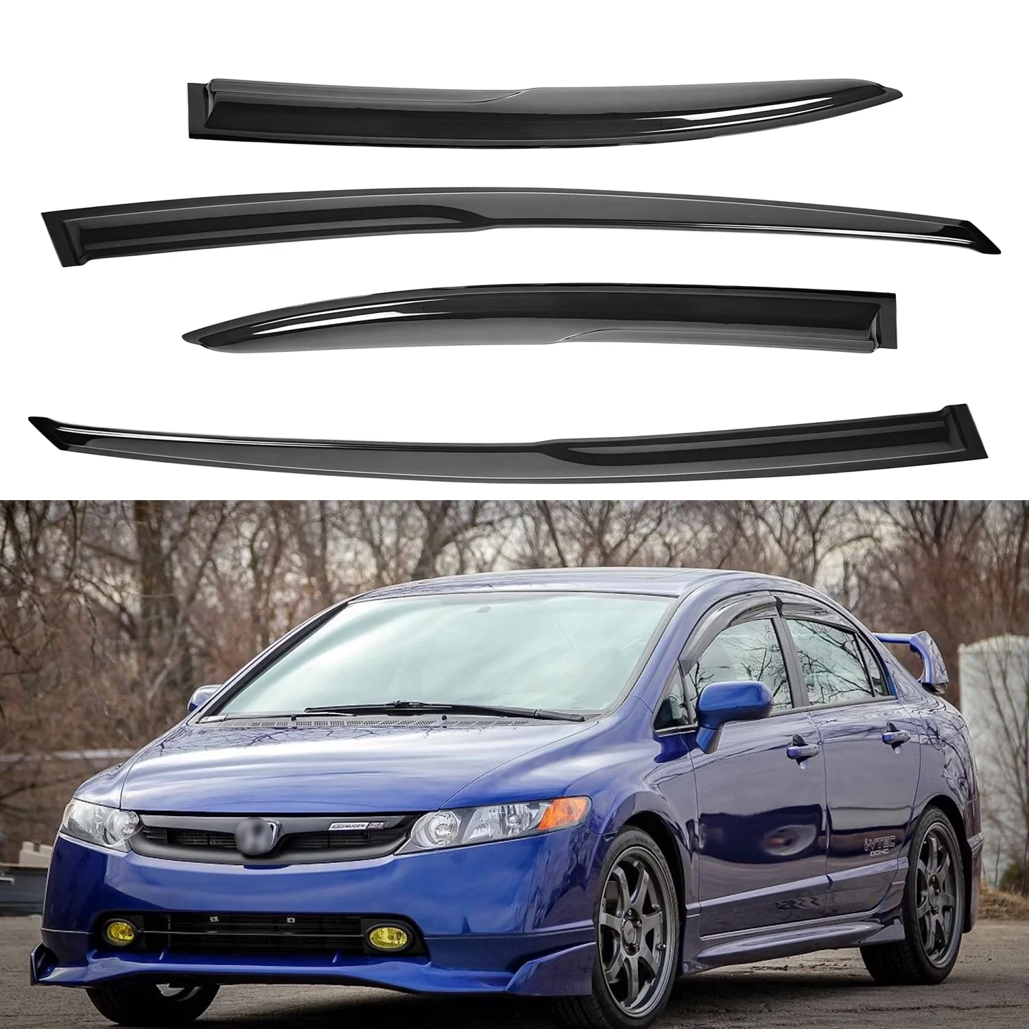 For Honda Civic 4-Door Sedan 2006-2011 Wind Deflectors Tinted 4pcs Set Window Visor Sun Rain Vent Guards with Water Channel 1.5MM Thick Boxed
For Honda Civic 4-Door Sedan 2006-2011 Wind Deflectors Tinted 4pcs Set Window Visor Sun Rain Vent Guards with Water Channel 1.5MM Thick Boxed