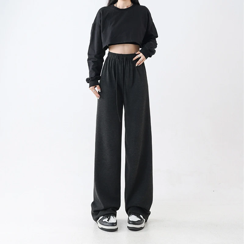 Fashion Solid-color Vertical Striped Loose Straight-leg Pants for Women Drawstring High-waisted Casual Wide-leg Pants
Fashion Solid-color Vertical Striped Loose Straight-leg Pants for Women Drawstring High-waisted Casual Wide-leg Pants