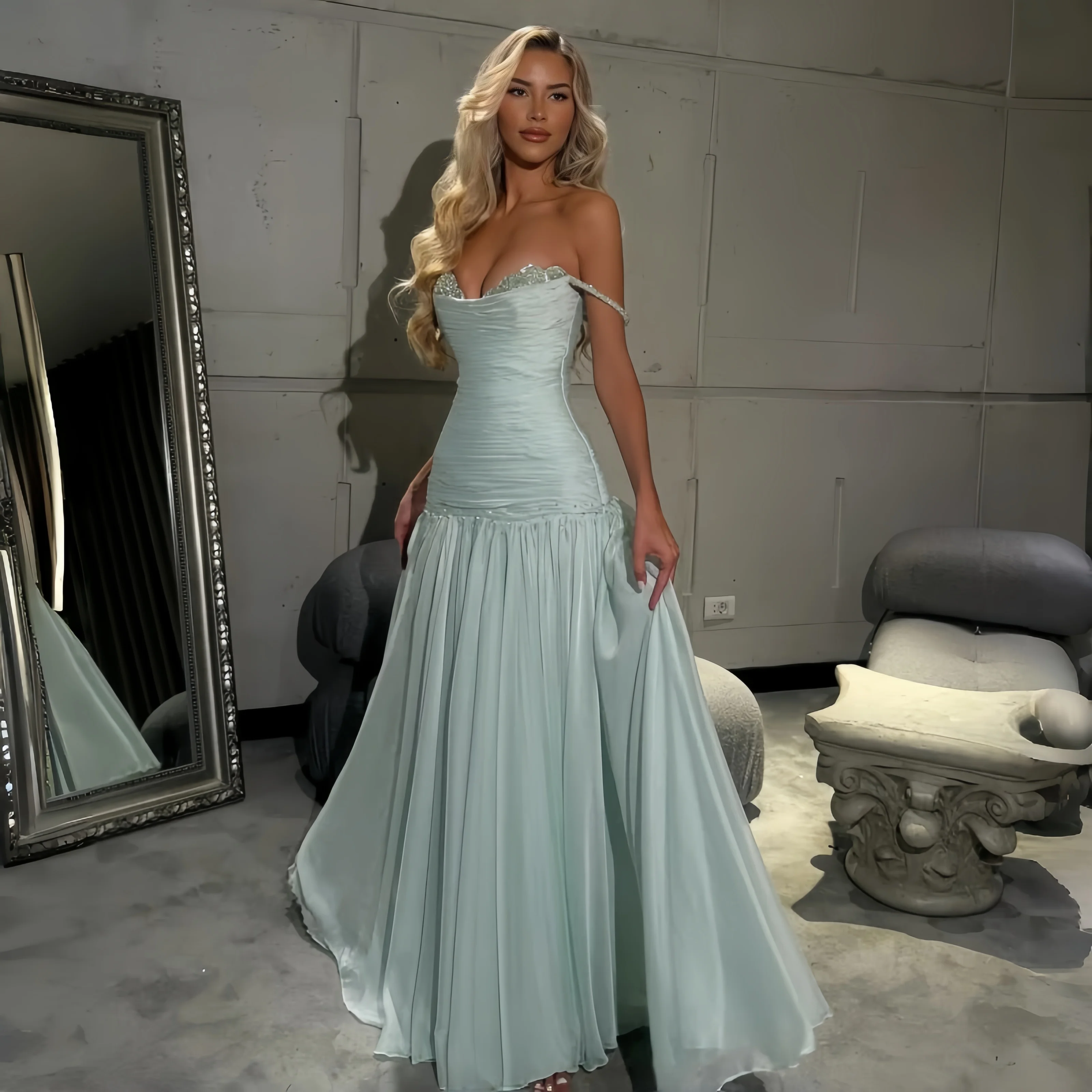 Blue Evening Dress Off The Shoulder Mermaid Party Dresses Appliques Prom Dresses 2026 Customized
Blue Evening Dress Off The Shoulder Mermaid Party Dresses Appliques Prom Dresses 2026 Customized