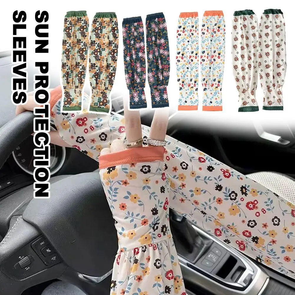 Floral Print Sun Protection Cuffs Ice Silk Anti-sunburn Sleeve Elastic Women Driving UV Protection Arm Sleeves Outdoor Cool Muff 
Floral Print Sun Protection Cuffs Ice Silk Anti-sunburn Sleeve Elastic Women Driving UV Protection Arm Sleeves Outdoor Cool Muff