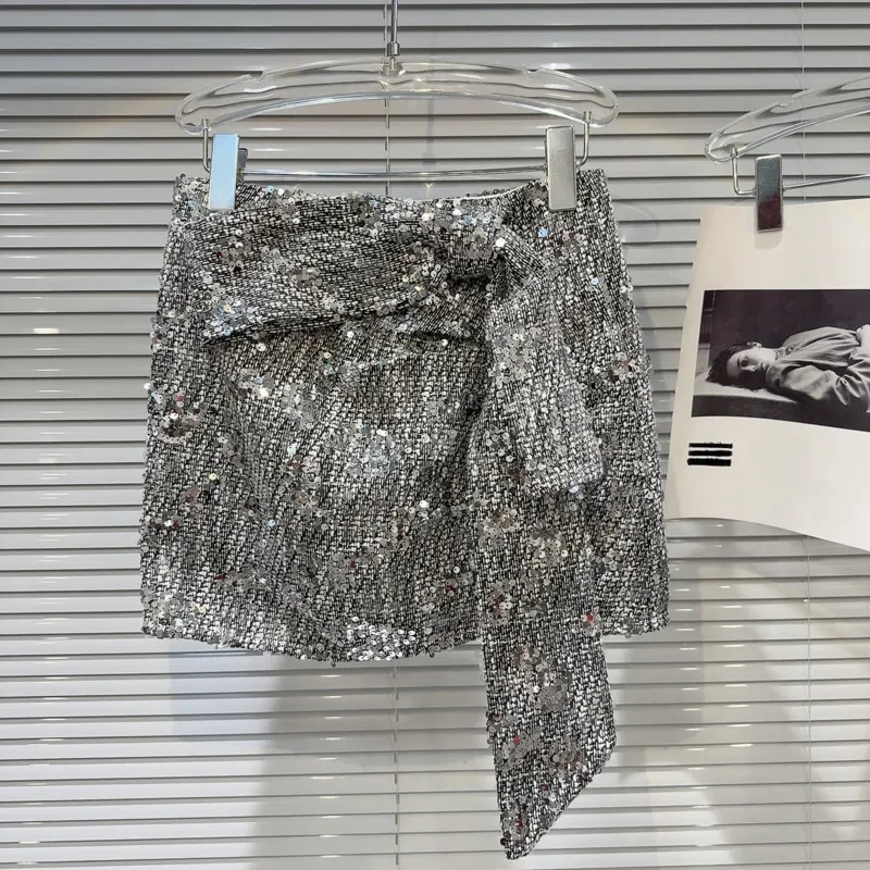 2025 Spring New Arrival Bow Bandage Sequins Beadings Silver Grey Tweed Short Skirt Women
2025 Spring New Arrival Bow Bandage Sequins Beadings Silver Grey Tweed Short Skirt Women
