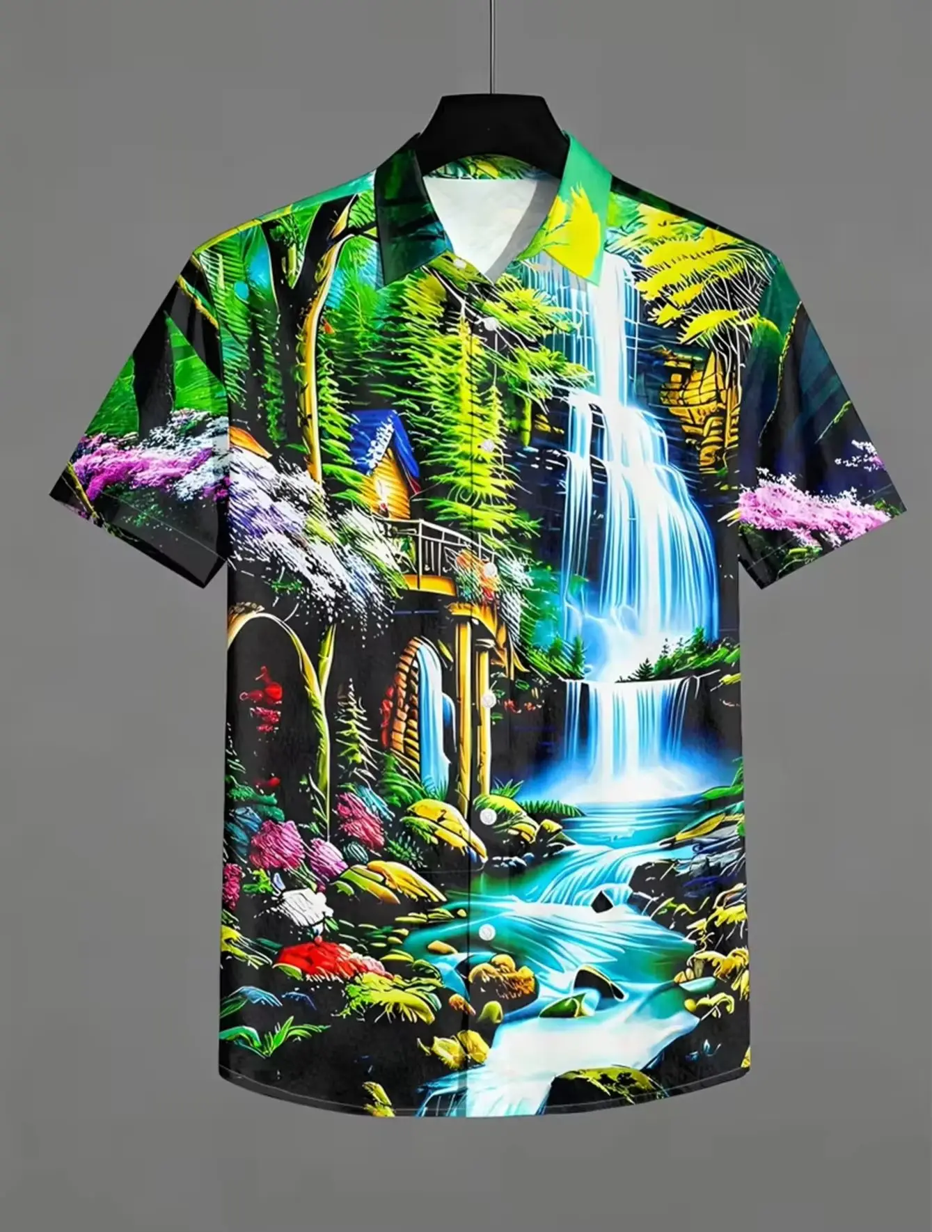 Men 3D Tropical Waterfall Print Hawaiian Shirt, Summer Forest Nature Landscape Short Sleeve Button Up Casual Vacation Beach Blou
Men 3D Tropical Waterfall Print Hawaiian Shirt, Summer Forest Nature Landscape Short Sleeve Button Up Casual Vacation Beach Blou